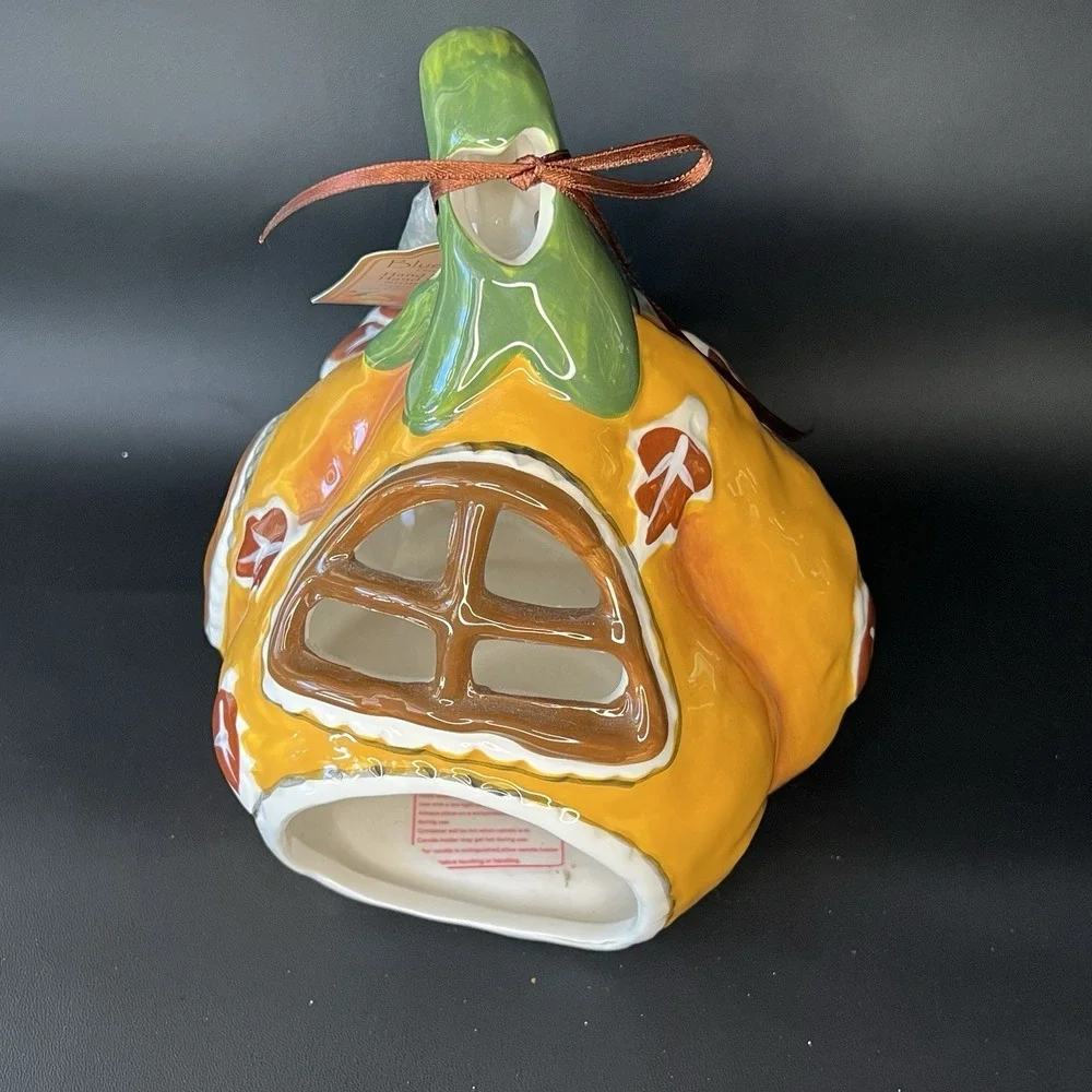 Blue Sky Clayworks Pumpkin Pie Cottage Cat‎ Kitty House Tealight Candle 2018